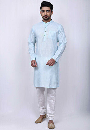 Solid Color Ghicha Silk Dhoti Kurta in Sky Blue