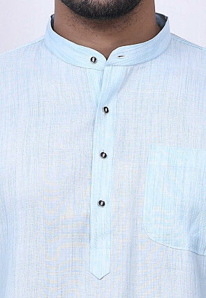 Solid Color Ghicha Silk Dhoti Kurta in Sky Blue