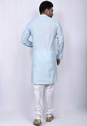 Solid Color Ghicha Silk Dhoti Kurta in Sky Blue