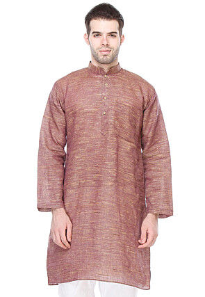 Solid Color Handloom Cotton Slub Kurta in Dark Old Rose