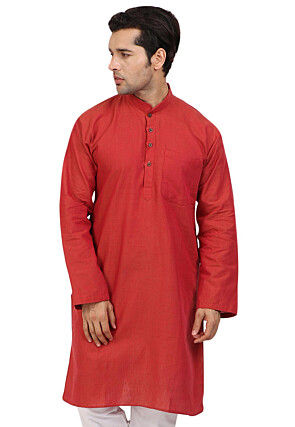 Solid Color Handloom South Cotton Kurta in Dark Rust