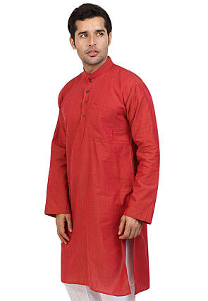 Solid Color Handloom South Cotton Kurta in Dark Rust