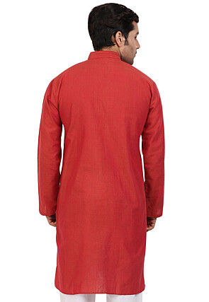 Solid Color Handloom South Cotton Kurta in Dark Rust