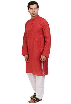 Solid Color Handloom South Cotton Kurta in Dark Rust