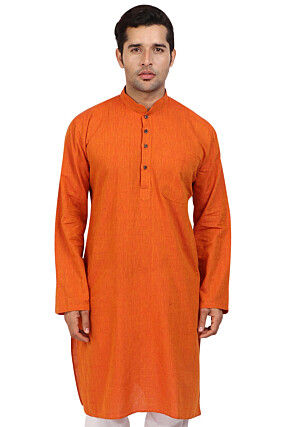 Solid Color Handloom South Cotton Kurta in Orange