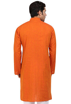 Solid Color Handloom South Cotton Kurta in Orange