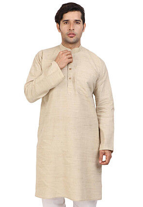 Solid Color Handloom South Cotton Slub Kurta in Beige