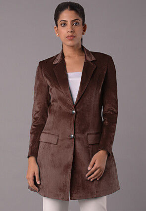 Solid Color Velvet Jacket in Brown
