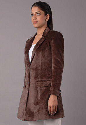 Solid Color Velvet Jacket in Brown
