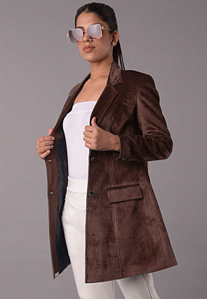 Solid Color Velvet Jacket in Brown