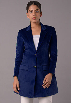 Solid Color Velvet Jacket in Navy Blue