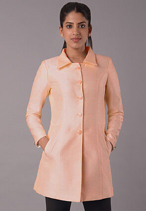 Solid Color Art Silk Jacket in Peach