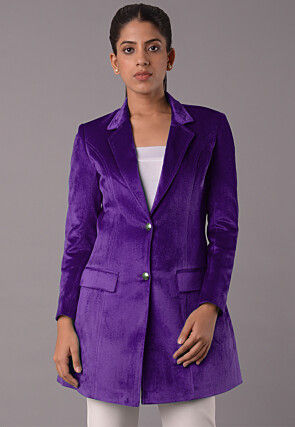 Solid Color Velvet Jacket in Purple