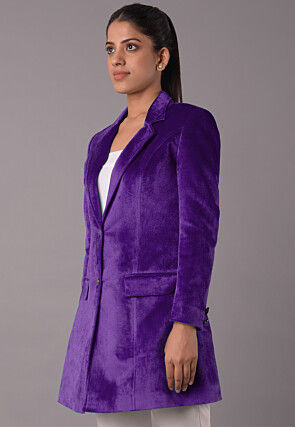 Solid Color Velvet Jacket in Purple