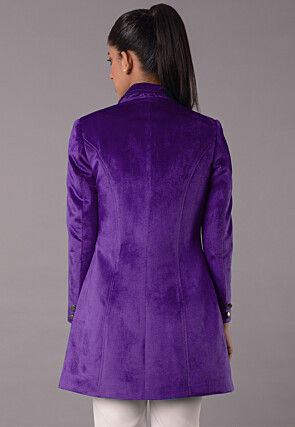 Solid Color Velvet Jacket in Purple
