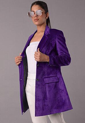 Solid Color Velvet Jacket in Purple