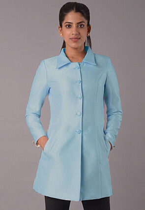 Solid Color Art Silk Jacket in Sky Blue