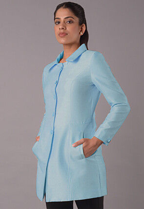 Solid Color Art Silk Jacket in Sky Blue