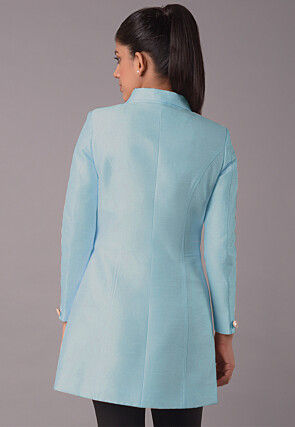 Solid Color Art Silk Jacket in Sky Blue