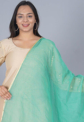 Solid Color Jute Net Dupatta in Sea Green