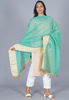 Solid Color Jute Net Dupatta in Sea Green