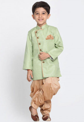 solid color jute silk dhoti sherwani in light green v1 upu171