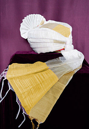 Solid Color Kota Doria Unisex Turban in Off white and Multicolour