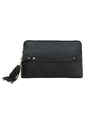 Solid Color Leather Rectangular Wristlet in Black
