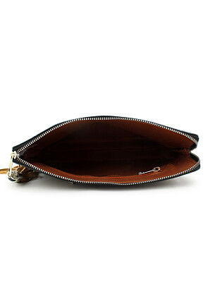 Solid Color Leather Rectangular Wristlet in Black