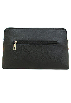 Solid Color Leather Rectangular Wristlet in Black