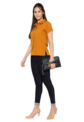 Solid Color Leather Rectangular Wristlet in Black