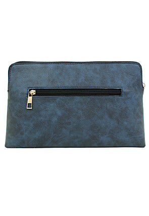Solid Color Leather Rectangular Wristlet in Blue