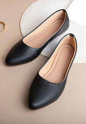 Solid Color Leather Women Ballerinas in Black