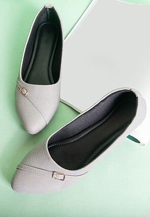 Solid Color Leather Women Ballerinas in Grey