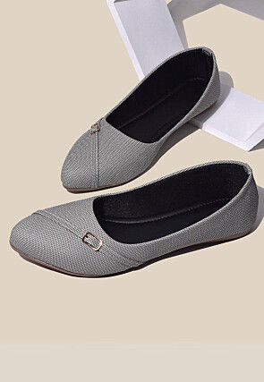 Solid Color Leather Women Ballerinas in Grey