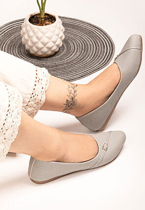 Solid Color Leather Women Ballerinas in Grey