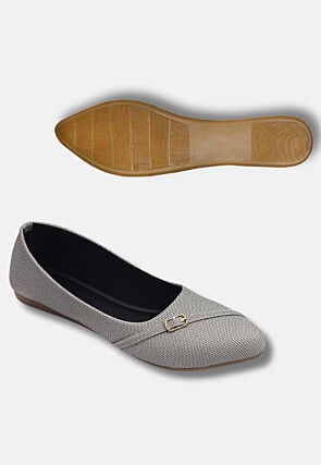 Solid Color Leather Women Ballerinas in Grey