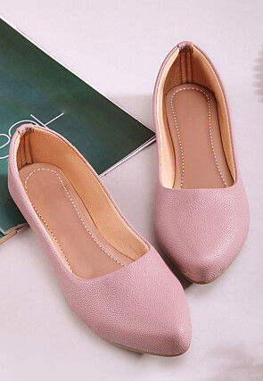 Solid Color Leather Women Ballerinas in Pink