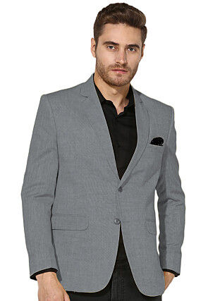 Solid Color Linen Cotton Blazer in Grey