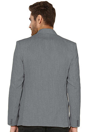 Solid Color Linen Cotton Blazer in Grey