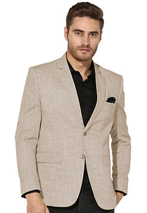 Solid Color Linen Cotton Blazer in Light Beige