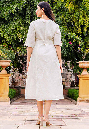 Solid Color Linen Cotton Button Down Dress in Off White