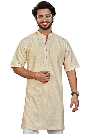 Solid Color Linen Cotton Kurta in Beige