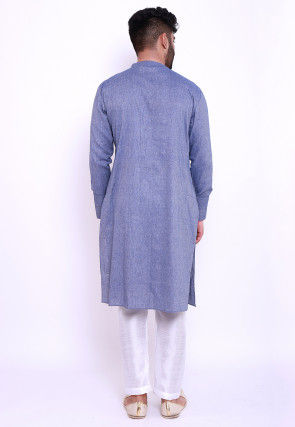 Solid Color Linen Cotton Kurta in Blue