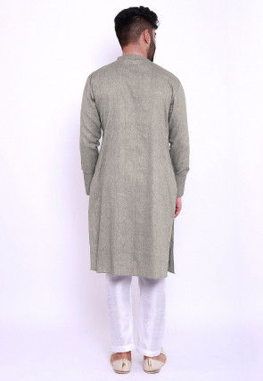 Solid Color Linen Cotton Kurta in Light Grey