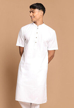 Solid Color Linen Cotton Kurta in White