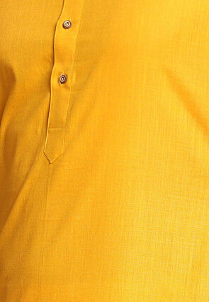 Solid Color Linen Cotton Kurta Mundu Set in Mustard