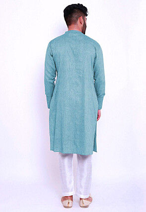 Solid Color Linen Cotton Kurta Set in Sky Blue