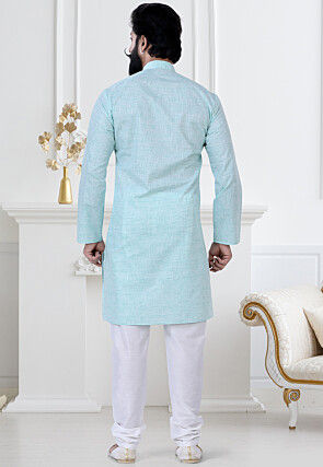 Solid Color Linen Kurta Set in Sky Blue