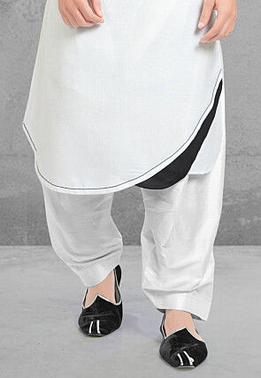 Solid Color Linen Kurta Set in White